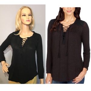 💜Lucky Brand front lace up pullover long sleeve